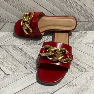 CHARMING LADY FLATS SLIPPERS RED SANDALS OPEN TOE SIZE 8